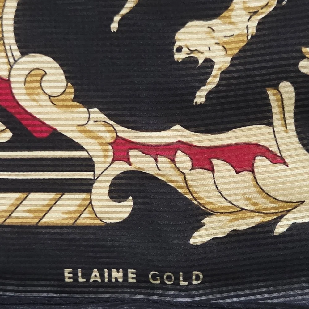 Vintage Elaine Gold 80s 90s ✨️ Elegant Black and Red Baroque-Print Women's Scarf